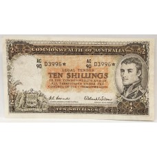 AUSTRALIA 1952 . TEN 0 SHILLINGS BANKNOTE . COOMBS/WILSON . STAR NOTE . FIRST PREFIX AC90